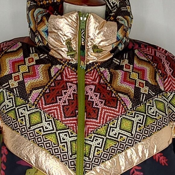 Farm Rio Puffer Jacket L Tropical Rauti Reversible Colorful Metallic WiNTER - Picture 9 of 14